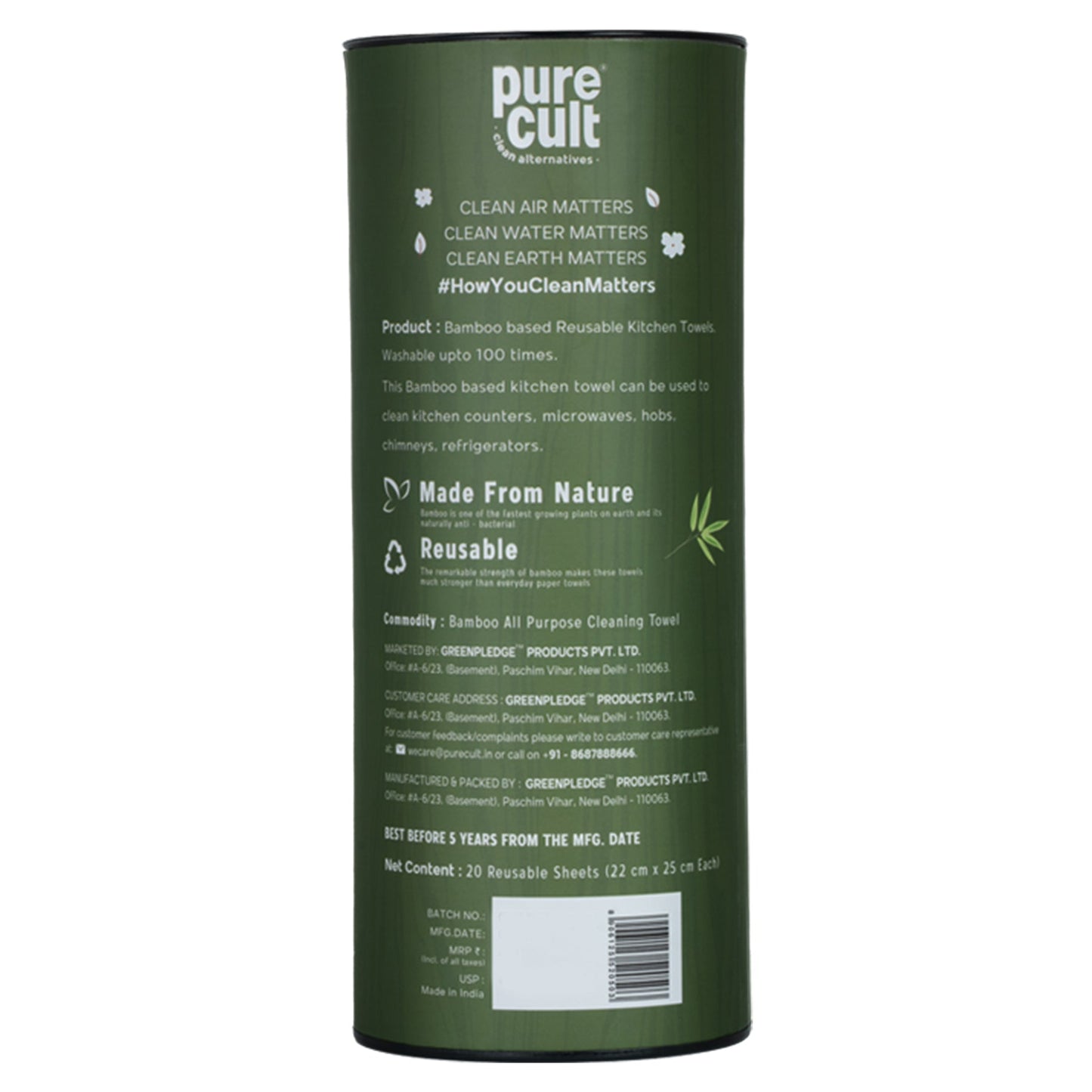 PureCult Reusable & Washable Bamboo All Purpose Cleaning Towel Roll (20 Sheets) - Wagr Petcare