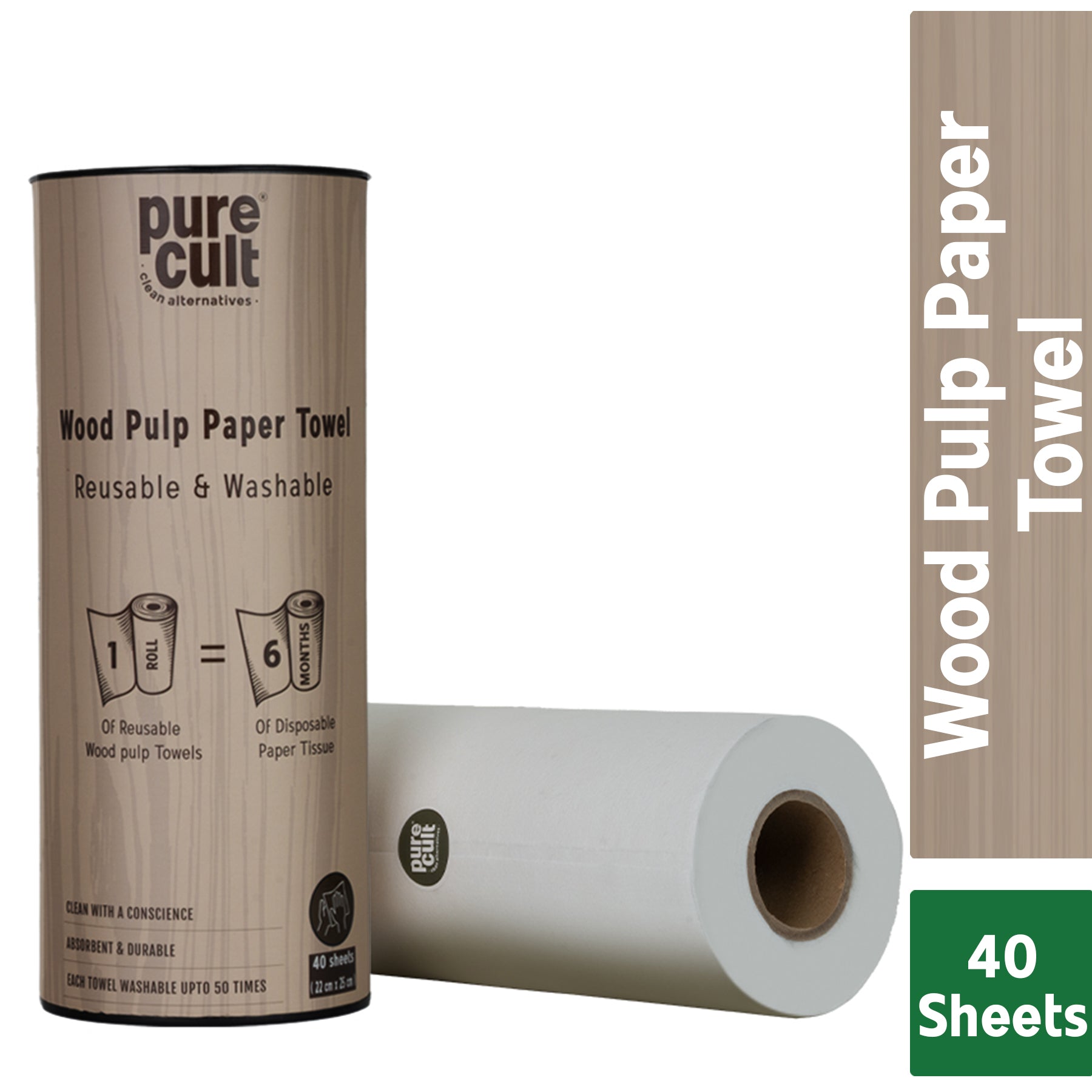PureCult Reusable & Washable Wood Pulp Paper Towel Roll (40 Sheets) - Wagr Petcare
