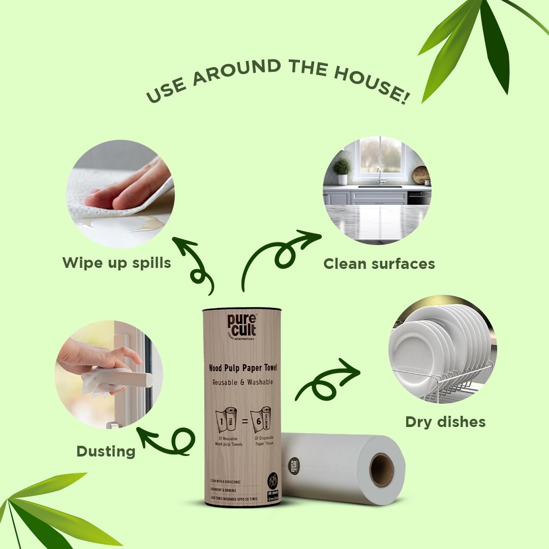 PureCult Reusable & Washable Wood Pulp Paper Towel Roll (40 Sheets) - Wagr Petcare