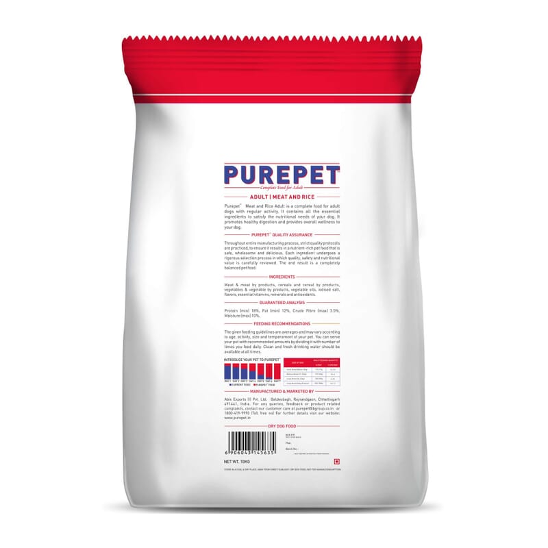 Purepet Meat And Rice Adult Dog Dry Food, 10kg - Wagr - The Smart Petcare Platform