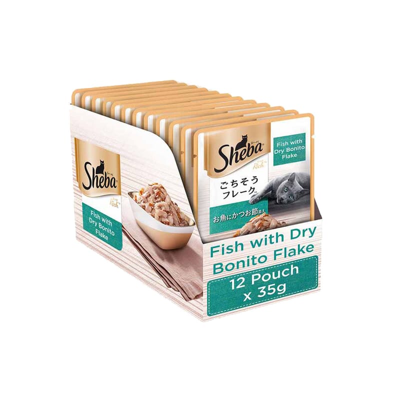 Sheba Premium Wet Cat Food, Fish with Dry Bonito Flake, 35g Pouch - Wagr - The Smart Petcare Platform