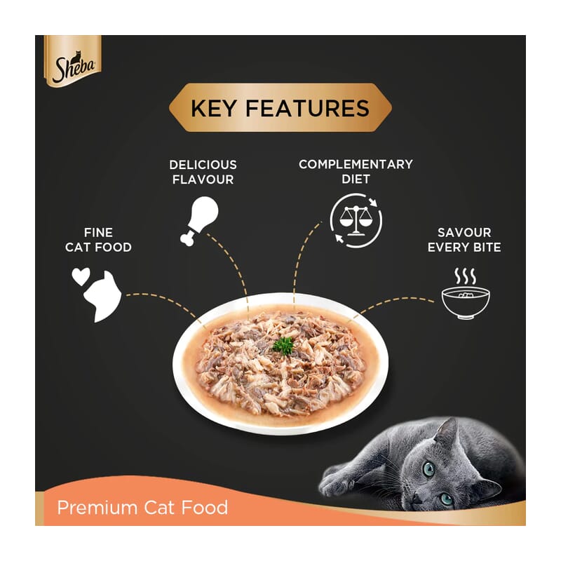 Sheba Rich Premium Adult (+1 Year) Fine Wet Cat Food, Chicken With Tuna In Gravy - 70 g Pouch - Wagr - The Smart Petcare Platform