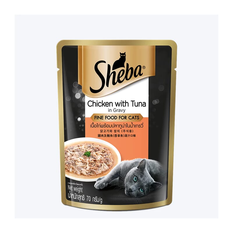 Sheba Rich Premium Adult (+1 Year) Fine Wet Cat Food, Chicken With Tuna In Gravy - 70 g Pouch - Wagr - The Smart Petcare Platform