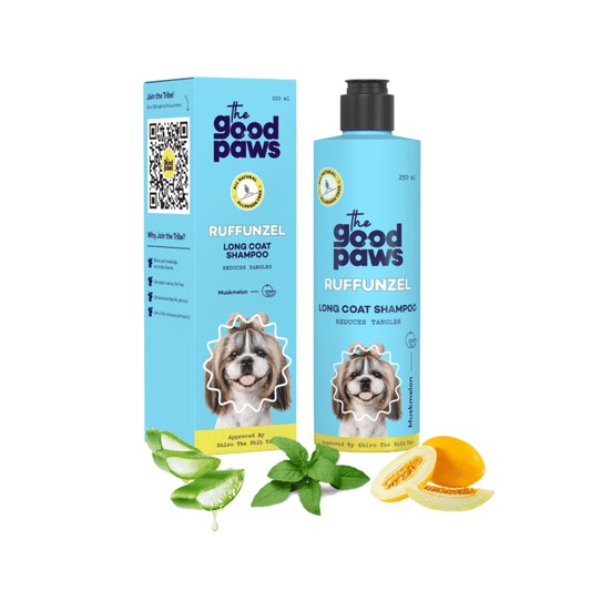 The Good Paws Ruffunzel Long Coat Detangle & Shine Dog Shampoo with Green Tea & Aloe - Muskmelon 250ml - Wagr Petcare