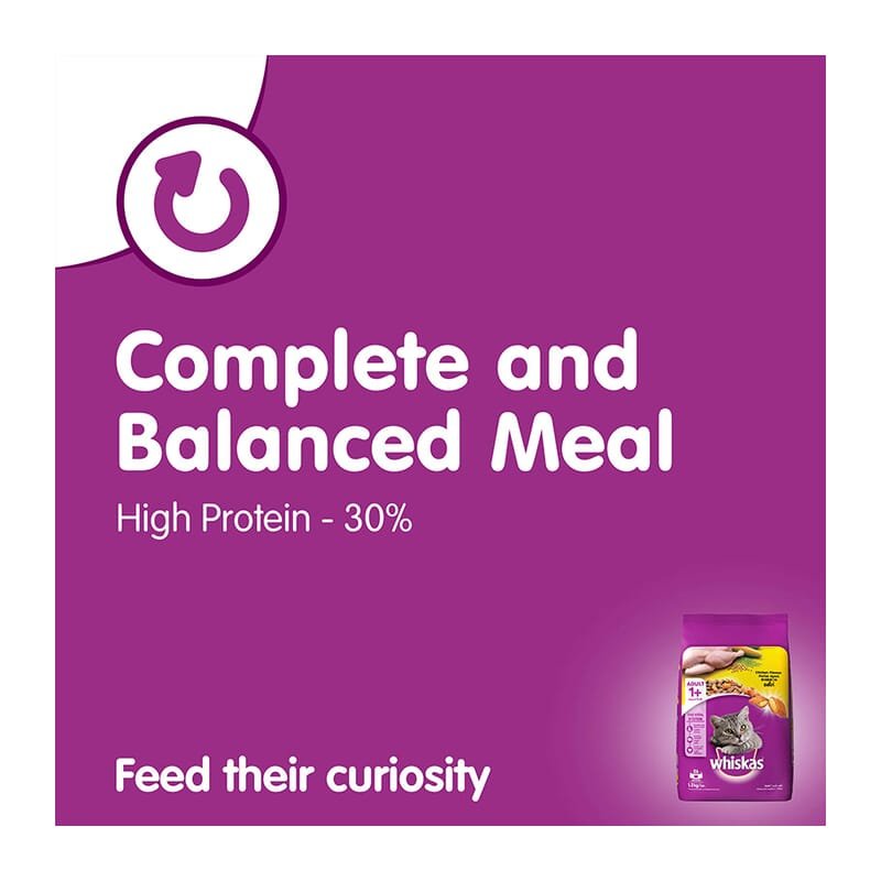 Whiskas Adult (+1 year) Dry Cat Food, Chicken Flavour 1.2kg - Wagr - The Smart Petcare Platform